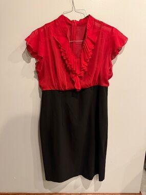 Alyx Red Ruffle V-Neck Midi Dress with Black Skirt